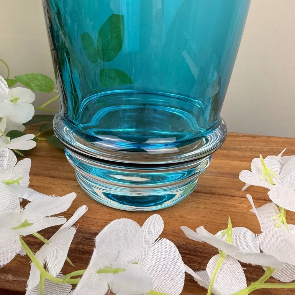 Marquis by Waterford Markham Teal Blue Glass Vase 16 Inch Tapered Centerpiece